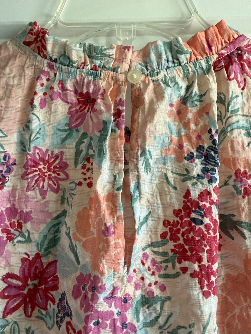 LOFT Pink Floral Ruffle-Neck Flutter Sleeve Top - Picture 6 of 6